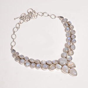 Collar llamativo de piedra lunar arcoíris natural, plata de ley 925, chapado en oro rosa y oro amarillo, joyería hecha a mano, aniversario - Product Image 5