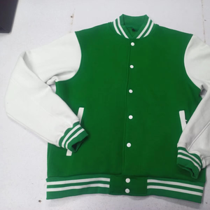 Chaqueta universitaria de béisbol para hombre, OEM, con parches bordados, chaqueta Letterman personalizada para hombre, con mangas de cuero, talla grande. - Product Image 1