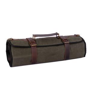 Étui à couteaux de luxe en cuir et toile, durable, avec fermeture éclair, étanche, antichoc, organiseur de rangement pour chef, support d'outils de cuisine portable - Product Image 4