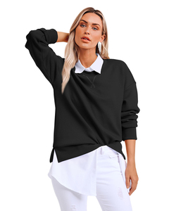 Sweat-shirt à capuche oversize en coton biologique infroissable, tissé, à manches classiques, avec col blanc, couleur unie, décontracté, hiver - Product Image 3