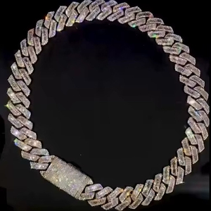 Nuevo Estilo Cadena Cubana de Plata 925 y Oro 14K con Moissanita Baguette y Diamantes Engastados en Oro Blanco, Joyería Hip Hop Iced Out - Product Image 1