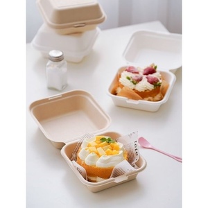 Boîte à hamburger en bagasse de canne à sucre pour emballage alimentaire écologique, conteneur à clapet 6x6 pouces pour repas à emporter avec couvercle à charnière - Product Image 1