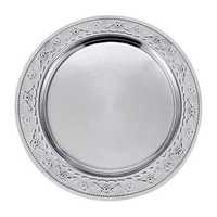 Assiette de présentation ronde en métal doré poli, style américain, écologique, pour mariages et hôtels – Motif Fleur Audacieuse