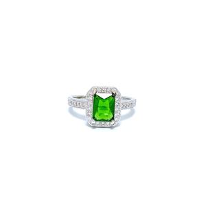 Classic Fashion Radiant Cut CZ Stone Bridal Ring Brass Jewelry with Rhodium Plating - Product Image 1