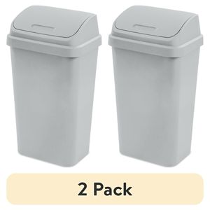 Paquete de 2 Contenedores de Basura de Cocina de 13 Galones con Tapa Abatible, Color Gris Claro, de Plástico - Product Image 1