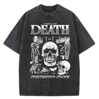 Conjunto de Camisetas Gráficas DTG Estampadas con Efecto Desgastado y Lavado Ácido, de Algodón 100% de Alta Calidad, Estilo Oversize y Corto, para Hombre