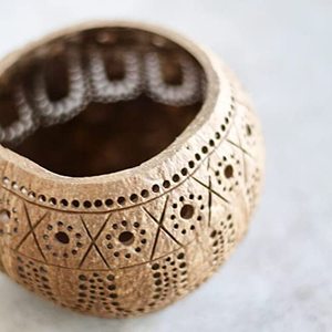 Thenga Hand Carved Coconut Shell Candle <b>Holder</b> | Eco-Friendly Lantern <b>Tealight</b> with Tropical Design | Wooden Candle <b>Holders</b> for - Product Image 4