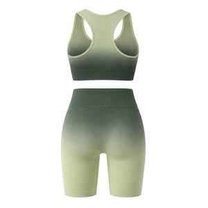 Women's Ombre Seamless Yoga Set 2 Piece Workout Shorts and Sports Bra High Waist Tummy Control Gym Fitness Clothing Activewear - Product Image 3