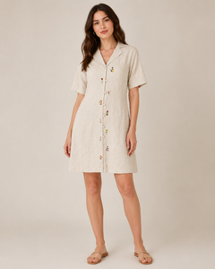 Vestido Casual de Verano Corto de Algodón Dulce Natural con Bordado Floral Tejido - Product Image 1