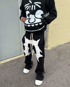 Ensemble sweat à capuche zippé et pantalon de jogging évasé pour homme, style sportif, effet vieilli, délavé à l'acide, vintage, imprimé DTG, pour l'automne - Product Image 6