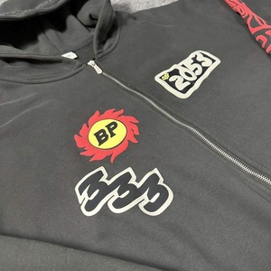 Conjunto Casual de Sudadera con Capucha y Pantalones de Chándal con Estampado de Letras en Espuma y Cremallera, Estilo Streetwear, Lavado Ácido, Colección 2026 - Product Image 5
