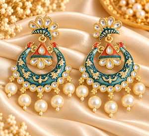 Boucles d'oreilles pendantes en émail, laiton plaqué or, perles, motif floral, bijoux tendance pour femmes, cadeau - Product Image 1