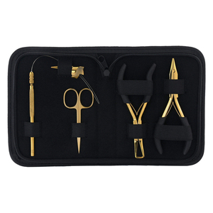 Kit d'outils de luxe pour extensions capillaires dorées 4 pièces – Pince professionnelle pour micro-anneaux, aiguilles à boucle de traction et crochets de retrait - Product Image 4
