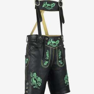 Clásicas Pantalones de Cuero Bávaras Negras Trachten Bordadas, Tallas Europeas 46 a 62, En Stock - Product Image 1