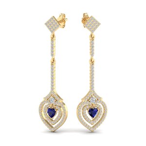 REYES Luxury 14K <b>Solid</b> Gold Moissanite Dangle Drop Earrings 925 Sterling <b>Silver</b> With Blue Sapphire Gemstone Wedding Fine Jewelry - Product Image 1