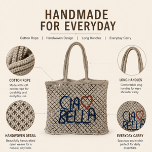 Handwoven Cotton Rope Tote <b>Bag</b> | Handmade Macrame Shoulder <b>Bag</b> with Long Handles for Women Beach Shopping Daily Carry and Travel - Product Image 5