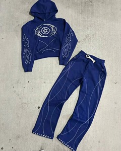 Ensemble survêtement décontracté personnalisé avec motif graphique, sweat à capuche et pantalon de jogging, 100% coton, streetwear, tenue deux pièces sur commande pour hommes et femmes - Product Image 3