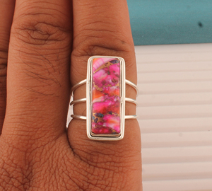 Wholesale Shree Jaipur <b>Silver</b> Women's Pink Spiny Oyster Amethyst Bezel Set 925 Sterling <b>Silver</b> Rectangle <b>Statement</b> <b>Ring</b> Supplier - Product Image 1
