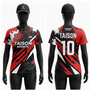 Uniforme de snooker pour femmes, 180 GSM, polyester interlock premium, rouge et noir, logo personnalisé par sublimation - Product Image 1