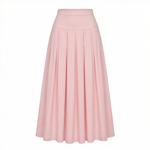 Falda Midi Plisada de Cintura Alta para Mujer, Color Rosa Sólido, Elegante, Tela Satinada, Estilo Japonés, Alta Calidad, para Todas las Temporadas - Product Image 1