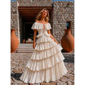Vestido de Fiesta Largo de Algodón con Hombros Descubiertos, Estilo Bohemio con Volantes, Cintura Natural, para Mujer, Verano - Product Image 3