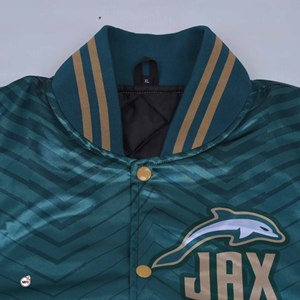 Premium Quality Men's <b>Quilted</b> Varsity <b>Jacket</b> Satin Animal/Leopard <b>Pattern</b> Jax Dolphin Logo Front Button Closure Casual Winter - Product Image 3