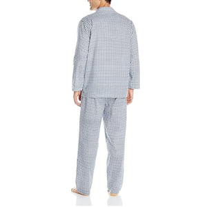 Ensemble de pyjama pour homme à rayures fines bleu poudré, en coton lisse, manches longues, respirant, confortable, vente en gros de vêtements de nuit pour homme - Product Image 2