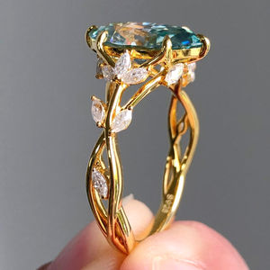 Luxury Green Marquise Cut Moissanite Engagement Ring 14K Yellow Gold Nature <b>Inspired</b> Wedding Ring Fine <b>Jewelry</b> Party Gifts Her - Product Image 2