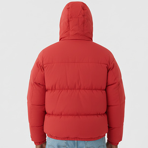 2026 New Arrival <b>Men's</b> <b>Long</b> Stand Red Hooded Puffer <b>Jacket</b> Casual Winter Thick Polyester Windproof Zipper Front Logo - Product Image 2