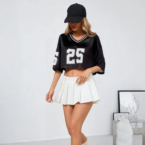 Design Your Own Crop <b>Tops</b> Short Sleeve Football Jersey V Neck Crop <b>Top</b> T-Shirt for Women Sportswear - Product Image 1
