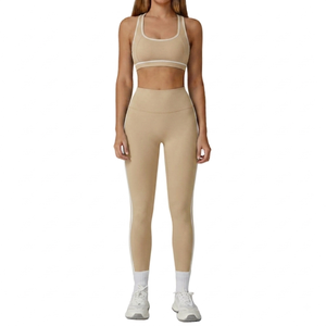 Ensemble de yoga 4 pièces vert lime, legging taille mi-haute, brassière de sport dos nageur, bordure contrastante sans couture, longueur intégrale, grande taille, respirant - Product Image 3