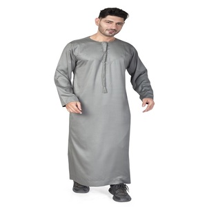 <b>Men's</b> Gray Solid Long Sleeve Floor Length <b>Thobe</b> Neck Casual Daily Wear Middle East Style Polyester Breathable Regular Ramadan - Product Image 2