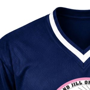 Camiseta Deportiva Azul Marino con Escudo Bordado de Jack & Jill, Cuello en V, Manga Corta, Franja Blanca, Uniforme Personalizado para Equipo Atlético - Product Image 6