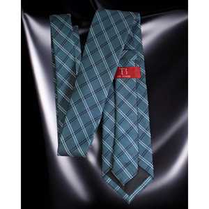 Crystal Microsilk Plaid Tie y Pocket Square Set Colección de accesorios de camisa verde mar para hombre - Product Image 3