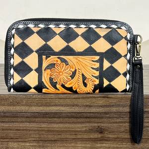 Cartera de Mano Premium para Mujer, Hecha a Mano con Cuero Genuino, Diseño Floral con Diamantes, Correa de Muñeca, Elegante, con Bloqueo RFID, para Uso Diario - Product Image 3