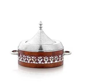 Premium Hammered Two Tone Casserole Gold Silver Insulated Food <b>Warmer</b> Stainless Steel Hot Pot Luxury <b>Buffet</b> Home Serving Dish - Product Image 1