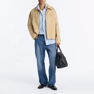 Veste en coton beige pour homme avec logo personnalisé, fermeture éclair, col rabattu, couleur unie, manches longues, vêtement d'automne pour homme - Product Image 4