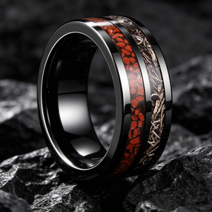 Bague en carbure <span class=keywords><strong>de</strong></span> tungstène avec os <span class=keywords><strong>de</strong></span> dinosaure et météorite, alliance à double rainure <span class=keywords><strong>de</strong></span> 8 mm pour femmes et hommes, bijoux <span class=keywords><strong>de</strong></span> collection en gros - Product Image 2