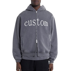 Sweat-shirts à capuche surdimensionnés pour hommes, lavés à l'acide, à épaules tombantes, à fermeture éclair, streetwear, vintage, lourds, vierges, à fermeture éclair, pour hommes - Product Image 1
