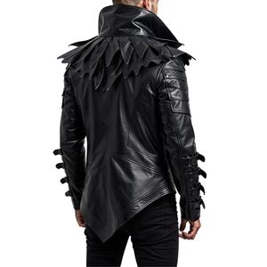 <b>Men's</b> Genuine Leather Biker <b>Jacket</b> Turn-down Collar Zipper Closure Slim Fit Motorcycle Coat Autumn Wear - Product Image 5