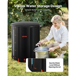 Pieghevole 53 galloni portatile pioggia barile 1000D PVC giardino serbatoio serbatoio contenitore rubinetto Overflow Kit nero - Product Image 6