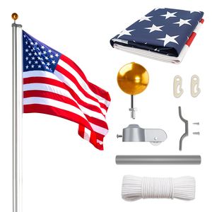 Kit Asta Portabandiera Sezionale in Alluminio Extra Spessa da 30FT, Resistente, 5x3, Confezione Scatola Pennant USA per Montaggio a Terra - Product Image 1