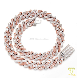 Collier en argent sterling 925 avec chaîne cubaine à maillons carrés entrelacés, serti de diamants de laboratoire, bijoux en gros pour hommes - Product Image 5