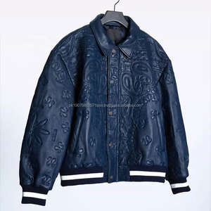 Veste en cuir véritable pour homme grande taille avec broderie personnalisée, style universitaire Letterman, fermeture éclair, en similicuir PU - Product Image 5