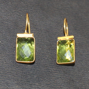 Pendientes Colgantes de Peridoto y Cuarzo Hidrotermal en Forma de Barra Rectangular, Chapados en Oro de 22K, Joyería Artesanal para Mujer, Venta al Por Mayor - Product Image 1