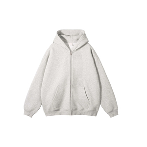 Sweat-shirt unisexe surdimensionné à capuche zippé, couleur unie, en coton French Terry, décontracté, pour l'hiver, respirant, 360g, logo frontal - Product Image 3