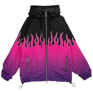 Chaqueta Cortavientos con Capucha y Diseño de Llamas, Chaqueta Impermeable de Poliéster y Algodón para Hombre, Venta al Por Mayor - Product Image 1