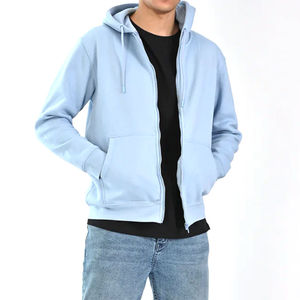 Sudadera con Capucha y Cremallera para Hombre, Color Azul Claro, Corte Regular, Tejido de Punto, Informal, para Otoño, Color Sólido, Material de Felpa - Product Image 3