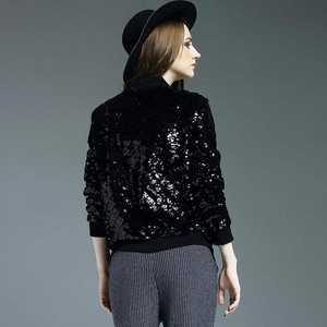 Chaqueta Bomber Negra con Lentejuelas para Mujer, con Cierre, para Fiestas, Ropa Exterior de Moda - Product Image 3