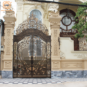 Portails de Jardin Double Entrée en Fer Forgé Noir et Jaune KHP Anti-Vol, Modélisation 3D Écologique pour Villa de Luxe et Palais - Product Image 5